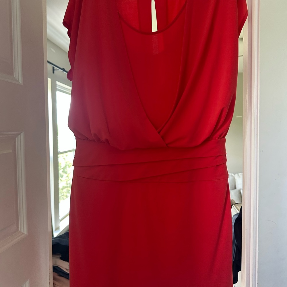 Sandra Darren Elegant Coral Red short- sleeve Women's Dress- 10